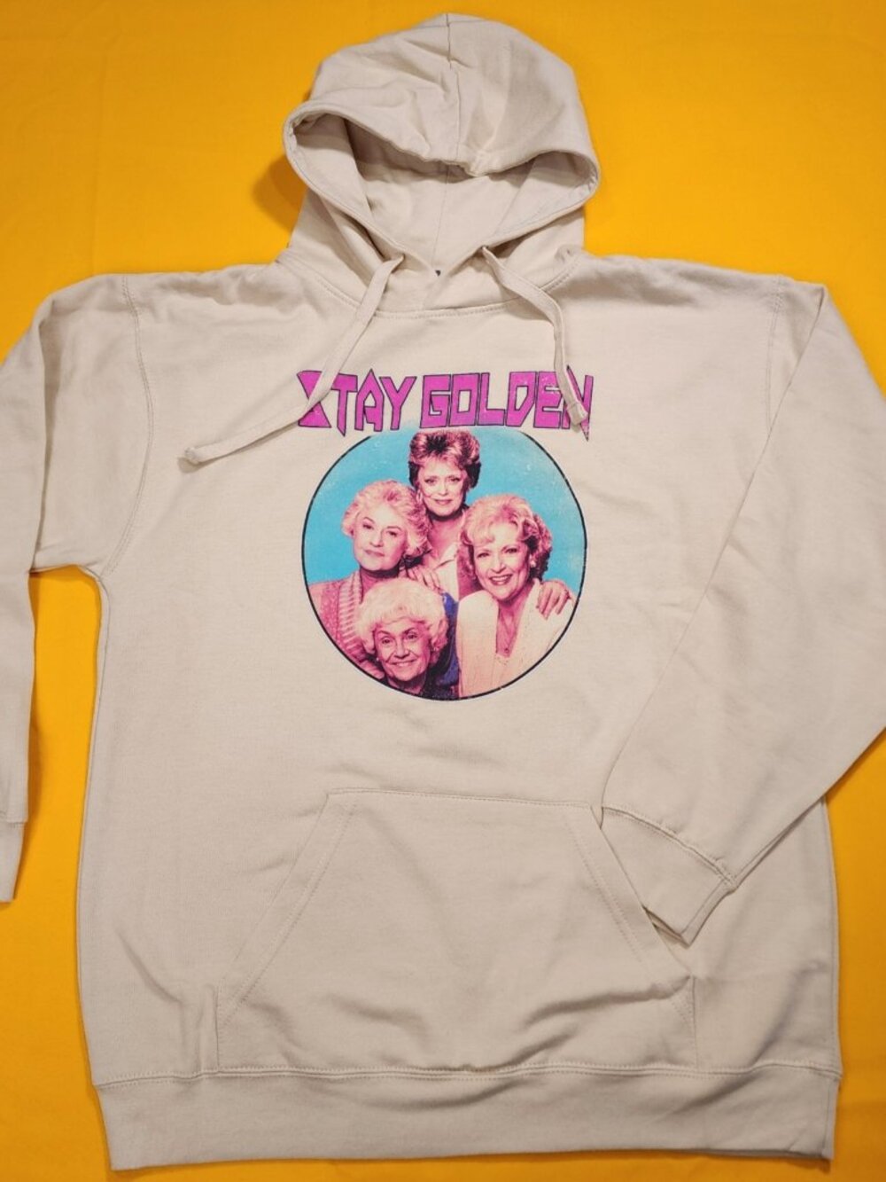 The Golden Girls Pull Over Hoodie Beige Sweatshirt Stay Golden Graphic Large